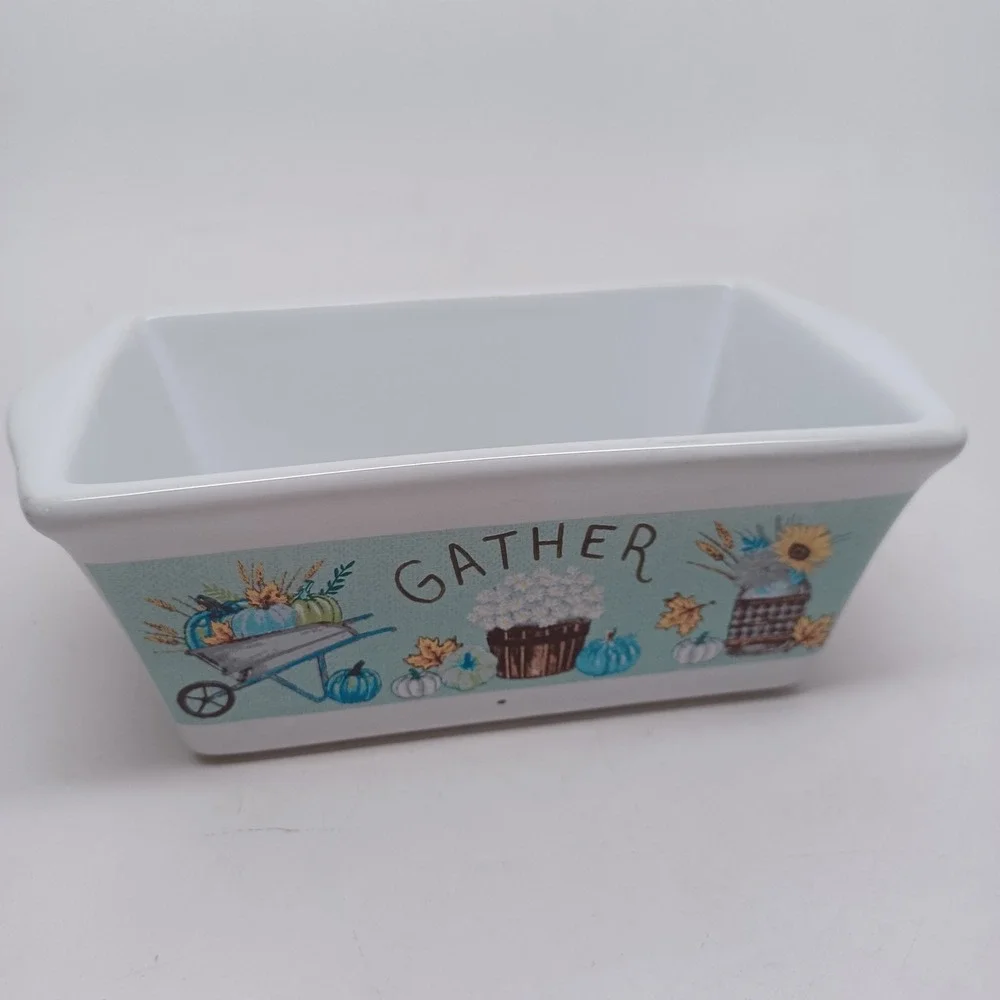 Royal Norfolk Gather Harvest Ceramic Mini Loaf Pan Teal Pumpkin Fall Stoneware